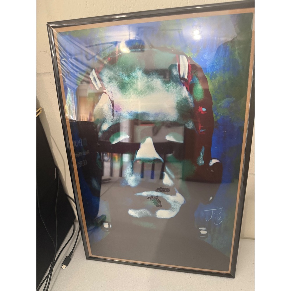 Abstract Frankenstein Portrait Signed Art Print Framed Horror Decor JB 13 Blue